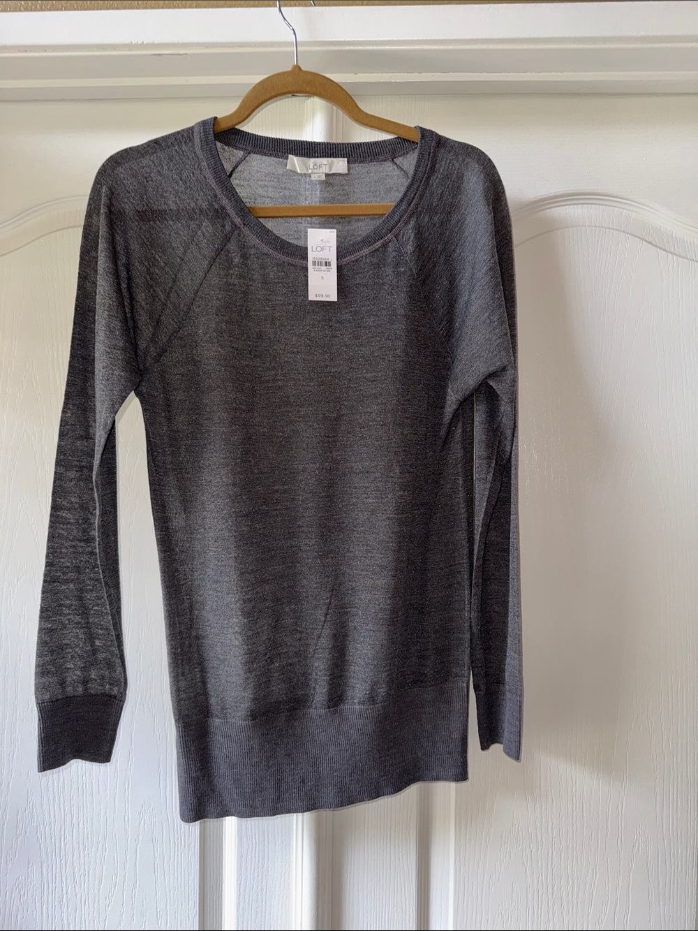 LOFT Charcoal Gray Lightweight Crewneck Pullover
